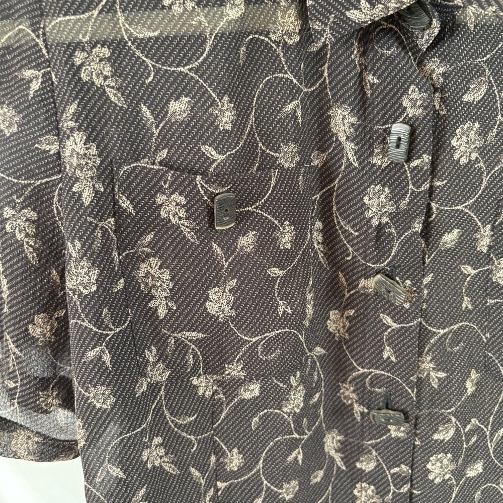 Vintage black gray collared button up short sleeve blouse top women’s medium - Picture 5 of 6